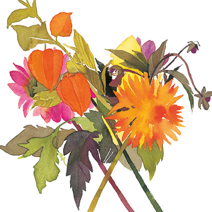 Chinese lanterns and dahlias