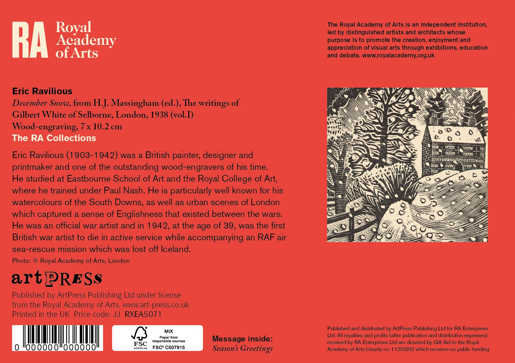 December Eric Ravilious Eric Ravilious, December Snow Wood Engraving – ArtPress Publishing Ltd