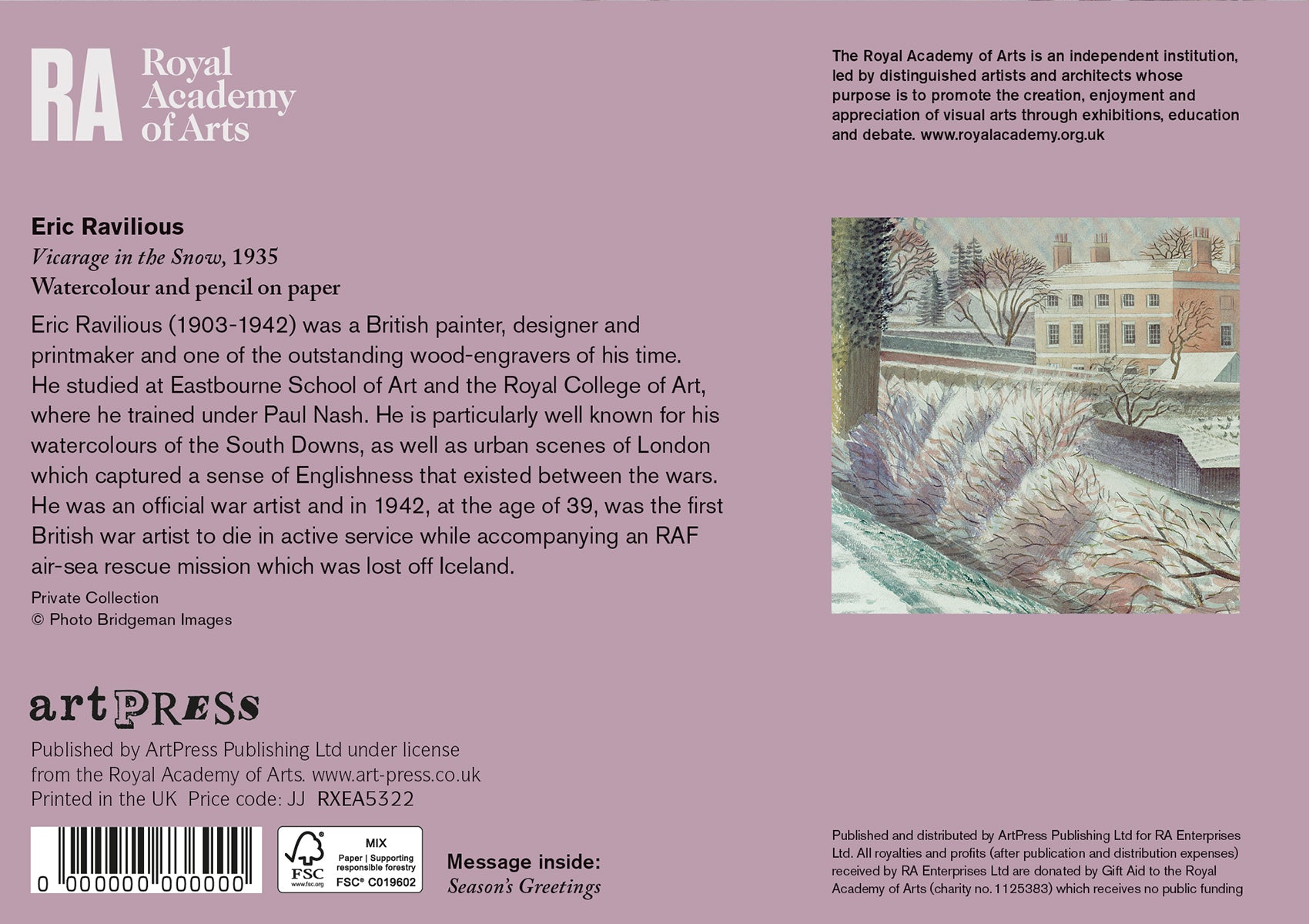 Eric Ravilious Snow Scene Eric Ravilious, Vicarage in the Snow – ArtPress Publishing Ltd