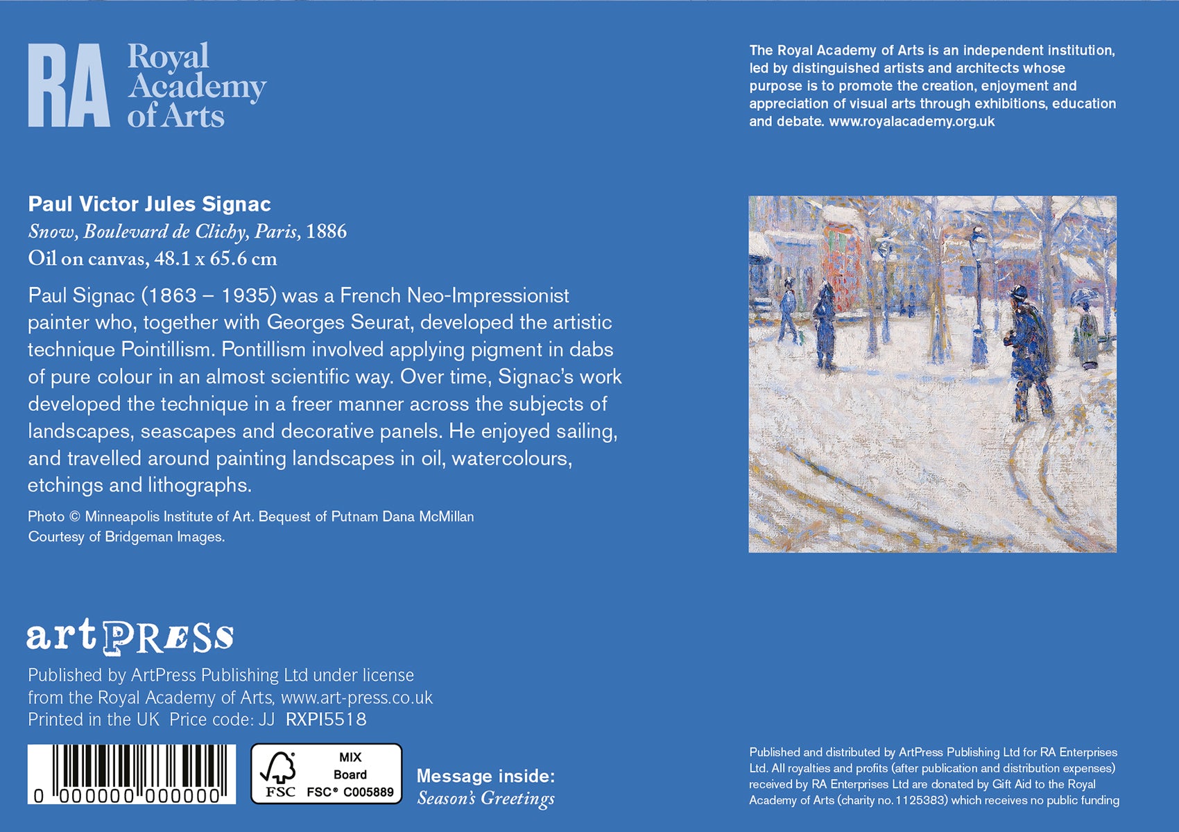 Signac Snow Paul Signac, Snow, Boulevard de Clichy – ArtPress Publishing Ltd