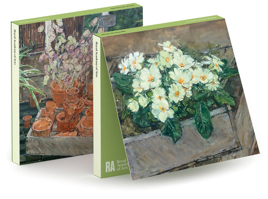 Olwyn Bowey RA Floral Primroses and Terracotta Plant Pots